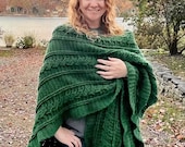 Crochet Ruana Pattern: Emerald Isle Cable Blanket Wrap (PDF Pattern)