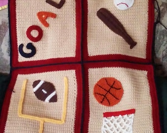 Sports Crochet Pattern - Baby Blanket - Football Baseball Basketball Hat Pattern PDF