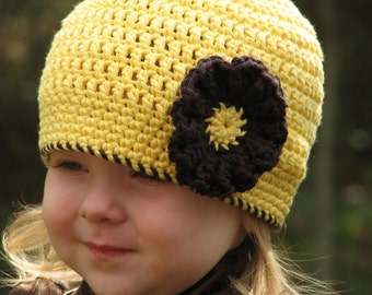 Easy Beanie with Trim and Flower Crochet Pattern 4 sizes included PDF
