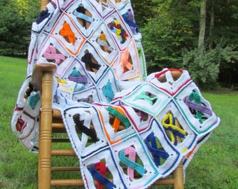 Awareness Ribbon Crochet Afghan - Cancer Crochet Blanket Pattern - PDF