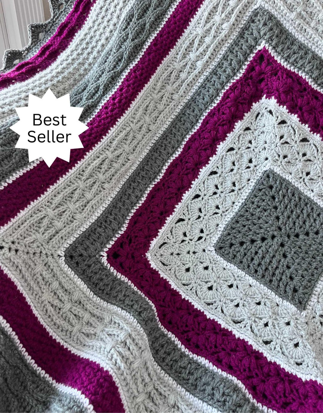 Sample Crochet Pattern Textured Stitches Throw Crochet Pattern - Stitch Combination Sampler ...