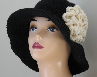 Rosetta Ladies Brimmed Winter Hat Crochet Pattern with Wide Brim PDF