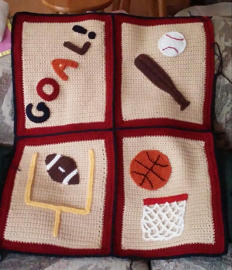 Baby Boy Blanket Crochet Pattern Basketball Football Baseball Sports Hat set image 6