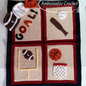 Baby Boy Blanket Crochet Pattern Basketball Football Baseball Sports Hat set image 1