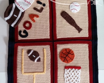 Baby Boy Blanket Crochet Pattern - Basketball Football Baseball - Sports Hat set