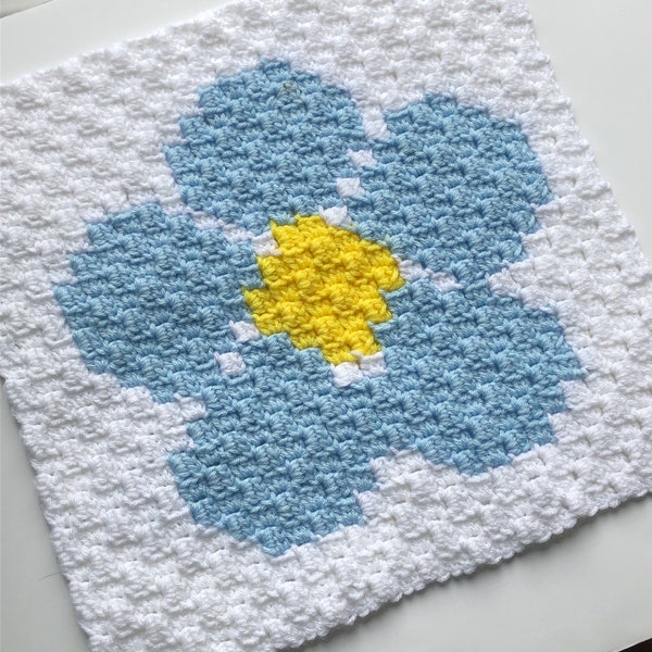 C2C Blanket Square Crochet Pattern - Flower Afghan Square Pattern - Forget-Me-Not Blanket Square