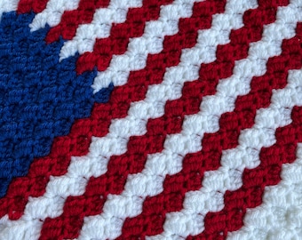 C2C Blanket Square Crochet Pattern - American Flag Afghan Square Pattern - July 4th Blanket Square