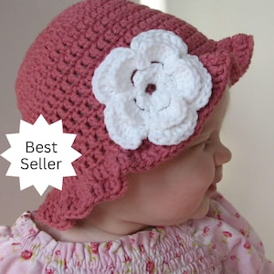Baby Hat Crochet Pattern - Floppy Brim Sunhat - 3 sizes included PDF