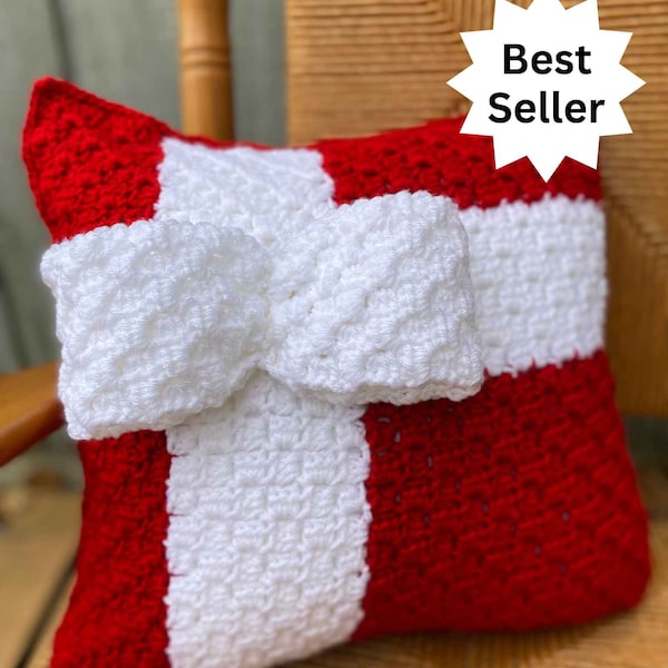Christmas Pillow Crochet Pattern - C2C Christmas Gift Square - Christmas Gift Pillow