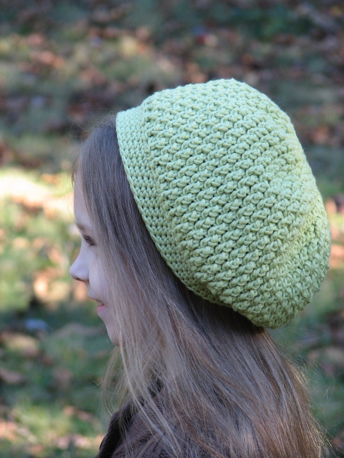 Handmade Hand Crafted Knit Slouchy Hat with visor adult/teen dark green Green Slouchy Hat - Etsy main image 2