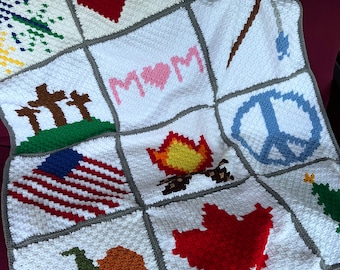 C2C Crochet Blanket Pattern - 19 Holiday Blanket Squares