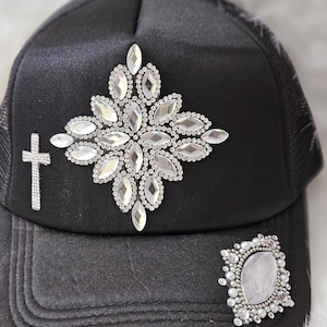 CRYSTAL BLING TRUCKER hat with rhinestone cross
