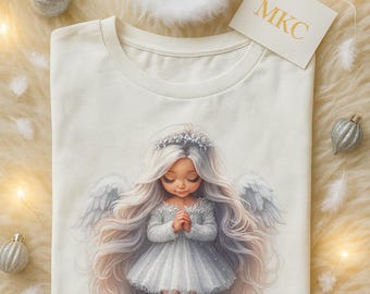 Winter Angel Girl Shirt, Kawaii Guardian Angel Tee, Christmas Fantasy Gift