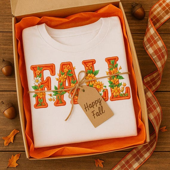 Embroidered Floral Fall T-Shirt: Cozy Autumn Tee