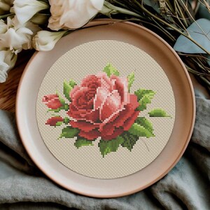 クロスステッチのバラとスミレの刺繍パターン、DMC、夏の花のデザイン、花の伝統的なパターン、PDFパターンのデジタルダウンロード