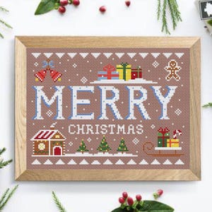 Cross stitch pattern, Merry Christmas pattern for embroidery DMC, Christmas winter design, PDF pattern download, Instant digital download