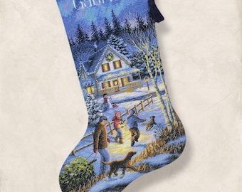 Christmas Stocking Christmas Eve cross stitch pattern, Winter Design, 4 Seasons, New Year PDF + XSD Saga pattern instant digital download