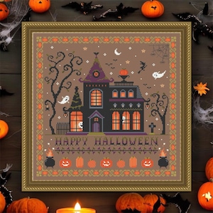 Cross stitch pattern, Halloween Samler pattern for embroidery DMC, Witch, Ghost, Orange Pumkin design, PDF pattern Instant digital download
