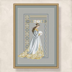 Cross stitch Celtic Lady Winter pattern for embroidery, Angel design, 4 Seasons Christmas Queen, PDF pattern digital download