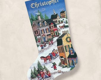 Christmas Stocking Christmas Village cross stitch winter pattern, 4 Seasons, New Year PDF + XSD Saga pattern instant digital download