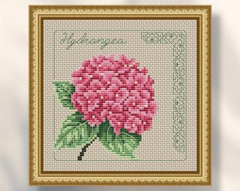 Cross stitch Pink Hydrangea pattern for embroidery DMC, Summer Flowers design, Floral Traditional pattern, PDF pattern digital download