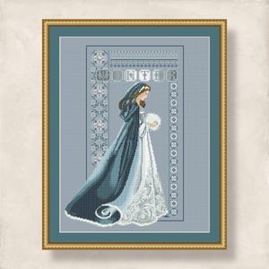 Cross stitch Celtic Lady Winter Blue pattern for embroidery, Angel design, 4 Season Christmas Queen, PDF pattern digital download