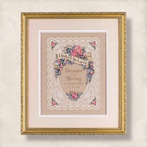 Patrón de punto de cruz Unidos en el Amor para bordar, diseño vintage de primavera/verano, Amor, decoración del hogar, descarga digital en PDF + XSD Saga