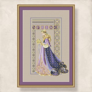 Cross stitch Celtic Lady Spring pattern for embroidery, Purple Dress design, 4 Seasons Flower Queen, PDF + XSD Saga pattern digital download