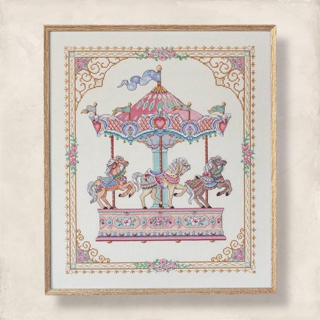 Cross Stitch Magic Carousel Pattern for Embroidery, Cute Vintage Design ...