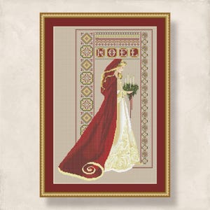 Cross stitch Celtic Lady Noel pattern for embroidery, Winter design, 4 Seasons Christmas Queen, PDF pattern digital download