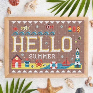 Cross stitch pattern, Hello Summer pattern for embroidery DMC, Summer design, PDF pattern download, Instant digital download