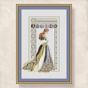 Cross stitch Celtic Lady Autumn pattern for embroidery, Women Dress design, 4 Seasons Autumn Queen, PDF pattern digital download
