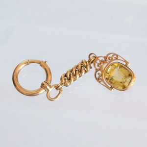 Antique 14k Rose Gold Chatelaine Natural Citrine Watch Fob Key Ring Keychain from Austria image 4