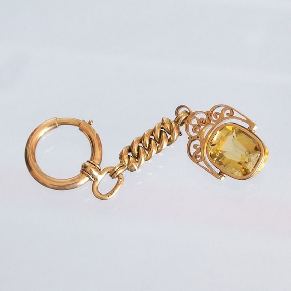 Antique 14k Rose Gold Chatelaine Natural Citrine … - image 4