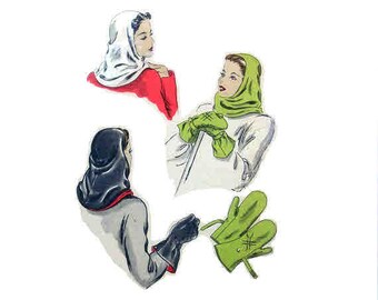 Vintage Winter Hoodie Pattern Gauntlet Mittens 1940s Vogue 5264