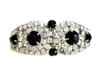 Vintage Juliana Bracelet Clamper Bangle Black White Rhinestones