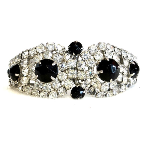 Vintage Juliana Bracelet Clamper Bangle Black White Rhinestones