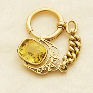 Antique 14k Rose Gold Chatelaine Natural Citrine Watch Fob Key Ring Keychain from Austria image 2