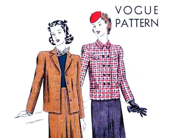 Vintage Vogue Suit Pattern 9500  Bust 32 Size 14 Late 1940s Town and Country