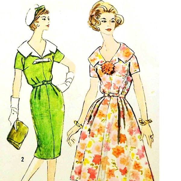 Vintage 1950s Dress Pattern Uncut Petite Plus Bust 43 Size 22.5 Simplicity 2969