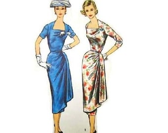 Vintage 1950s Cocktail Dress Rare Uncut Bust 30 Size 12 Simplicity 1960 Hawaiian hip