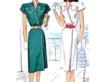 Jahrgang 1940er Jahre Wrap Dress Pattern ungeschnittenen Büste 36 Größe 18 McCalls 6756