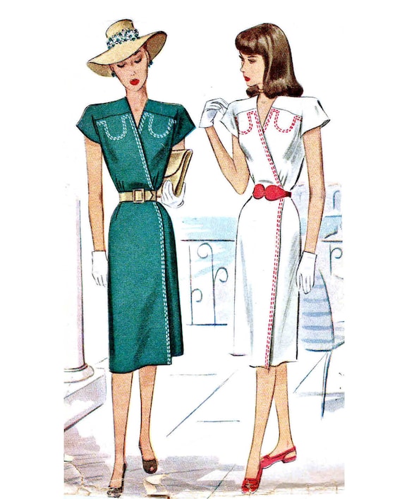 Vintage 1940s Wrap Dress Pattern Uncut Bust 36 Size 18 Mccalls 6756 - Etsy