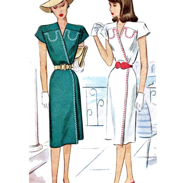 Vintage 1940s Wrap Dress Pattern Uncut Bust 36 Size 18 McCalls 6756