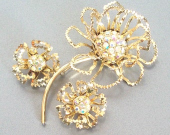 Vintage 1960s AB Rhinestones Sarah Coventry Allusion Set Earrings Brooch