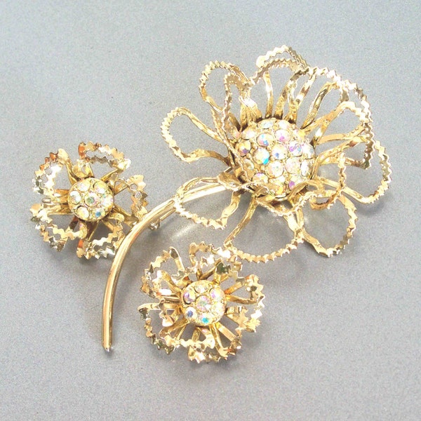 Vintage 1960s AB Rhinestones Sarah Coventry Allusion Set Earrings Brooch