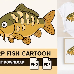 Cartoon Mirror Carp Digital Illustration | Printable Carp Fish Art | Instant Download PNG & PDF