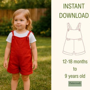 Toddler Romper Sewing Pattern PDF, Tie Shoulder Baby and Kids Overalls, Summer Playsuit Sewing Tutorial, Instant Download 12M - 9Y