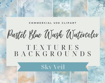 Pastel Blue Watercolor Backgrounds: Soft Wash Textures, 12x12 PNG (Digital Download)