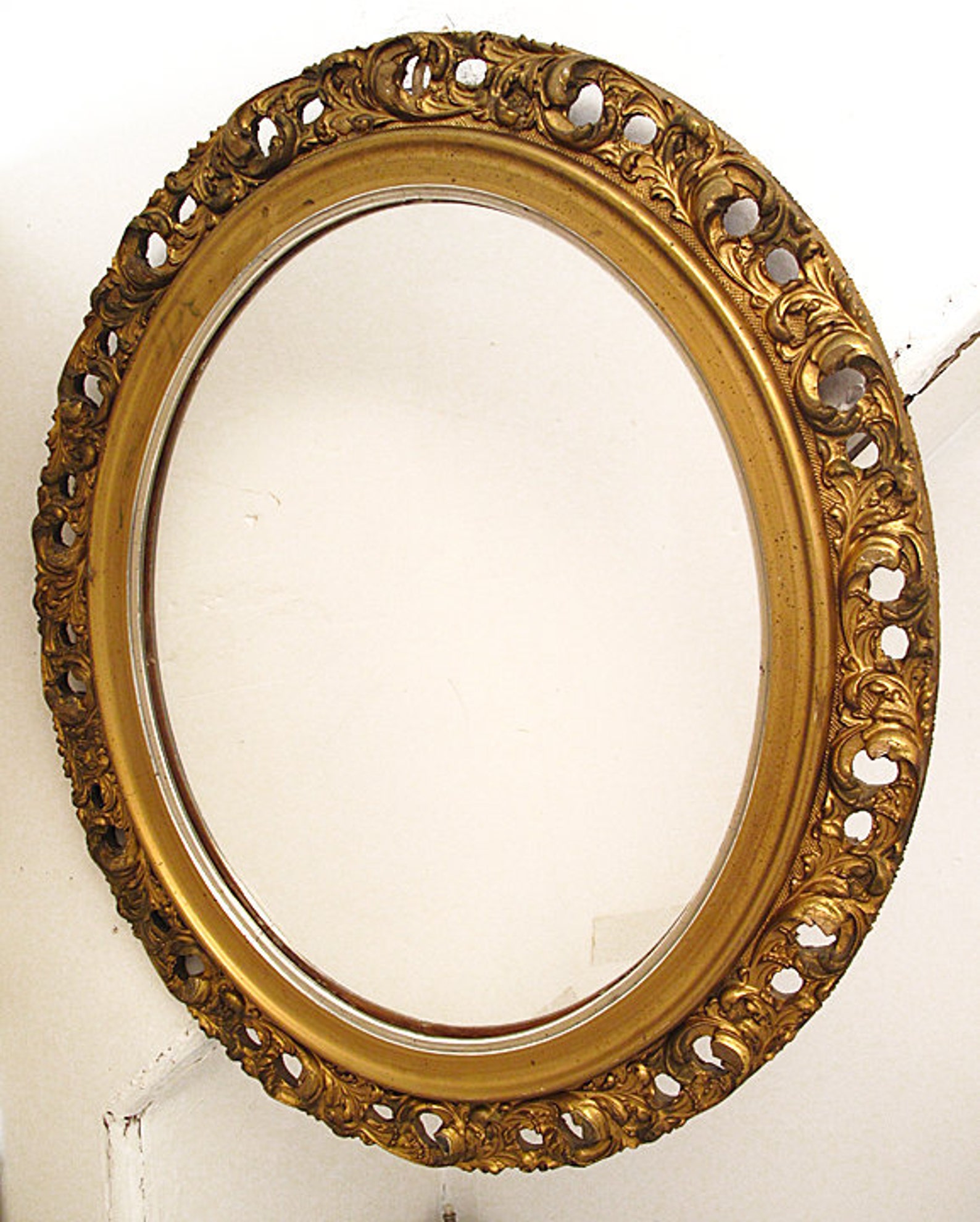 Vintage Wood Carved Oval Gold Mirror Gilded Leaf Etsy
